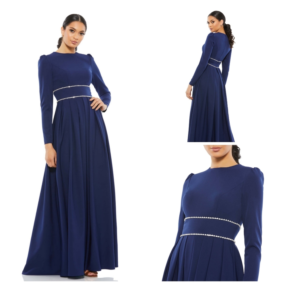 Ieena For Mac Duggal Empire Waist Long Sleeve Pleated Gown-Size 16